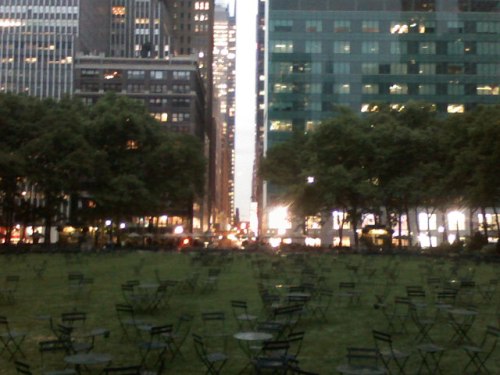 Bryant Park empty on a summer weekday at 7:30pm